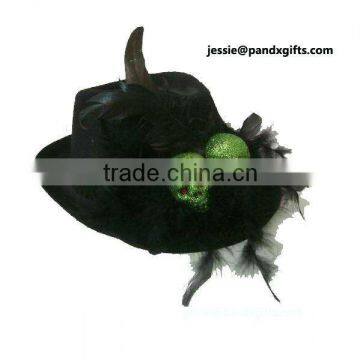 Fashion felt-cloth Black top hat with glittered green skull and lace