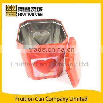 Hexagonal Shape Tin Box with Embossing Heart decorative heart shaped boxes