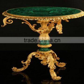 Luxury European Design Pedestal Coffee Table, Royal Round Small Table, Marvelous Natural Malachite Decorative Table