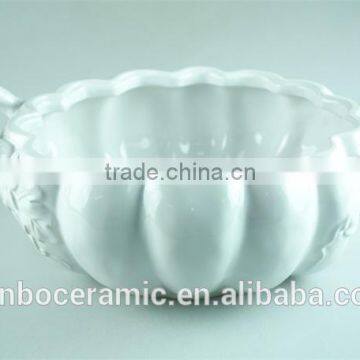 Ceramic/porcelain White Soup Tureen Pot Pumpkin Shaped With Handles no Lid photo-2