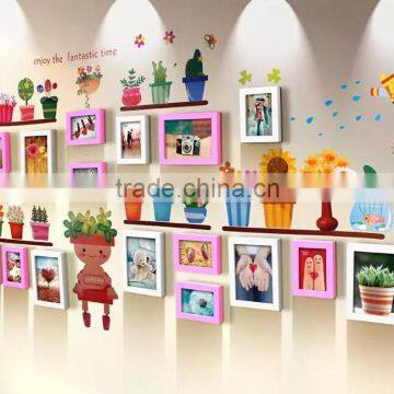 Free combination colorful creative family decorative wooden photo frame wall