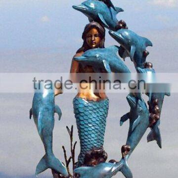 Garden Art Statue Bronze Casting Mermaid with 8 Dolphins Garden Fountain for Hot Sale