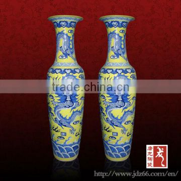 Hot selling large tall yellow and blue color ceramic jardiniere