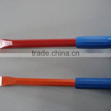 steel flat/point cold chisel with blue rubber grip