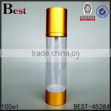 100ml  china factory price gold UV pump airless wholesale cosmetic bottle personal care lotion serum cream plastic bottle