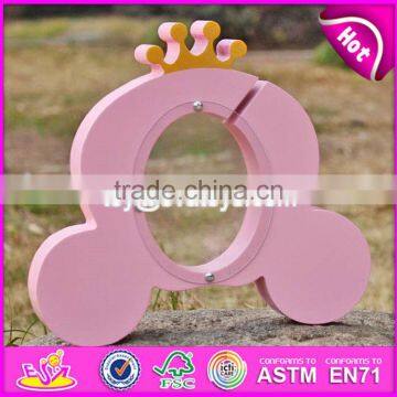 New Design Cute Crown Pink Wooden Girls Piggy Bank W02A255