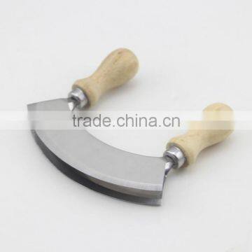 Wooden Handle Stainless Steel Double Blade Cheese Cutter Mincing Knife Mezzaluna Chopper photo-6