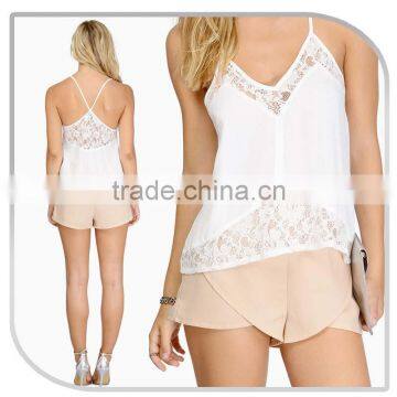 2015 Fashion Design Chiffon With Lace Women Cami Top