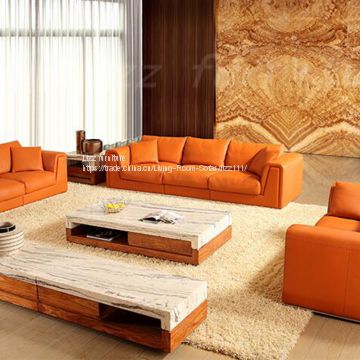 china  Furniture Brown Color Leather Sofa with Solid Wood Arms