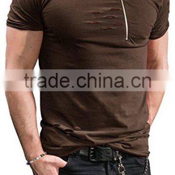 Curved Hem Blank Distressed t Shirts Mock Holes Longline Tee photo-5
