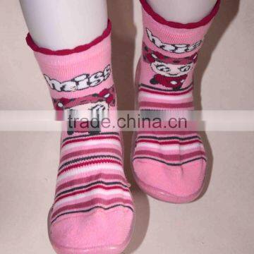 OEM service Kids baby full terry shoes socks with rubber sole