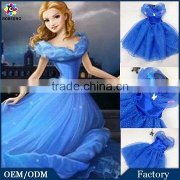 2015 OEM Service Kids Girls Cinderella Butterfly Blue Princess Girl Party Dresses Cosplay Costume Cinderella Lace Dress
