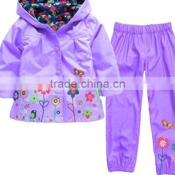 Zm50342b Wholesale Girls Suit Autumn Winter Jacket Lovely Flower Rain Proof Children Clothing Sets photo-5