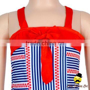 Formal Children Summer Strap Striped H Design Bow Top Matching Dress Young Girl Separable Swimwear Beach Clothes photo-4