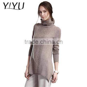 Custom cashmere sweater lady turtleneck long pattern cable knit pullover