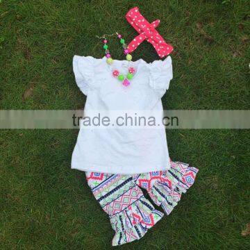 2-7years 2 pcs suit retail white top+short children clothing girls suit short set with accessories