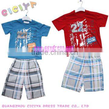 Boys fashion summer check pajamas set design short sleeve tshirt and grid bermuda pajamas