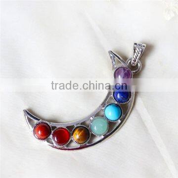 Moon Shape Colorful Gemstone Beads Chakra Reiki Crystal Pendant For Jewelry Diy