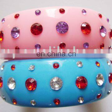 Pink/blue resin & rhinestones bracelet bangles