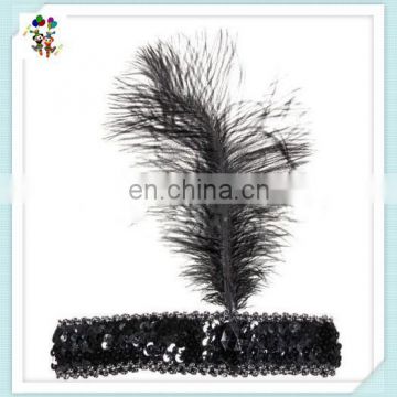 Flapper Party Dance Black Feather Elastic Sequin Headbands HPC-0786