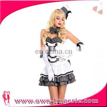 Sexy white and silver Womens Cigarette Girl Costume Set role play halloween costume