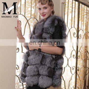 2017 New Jiaxing Winter Warm Girl Fashion Women Fur Vest Real Fox Fur Gilet