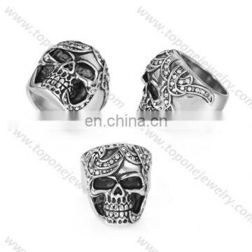 2017 cz stone stainless steel skull ring head