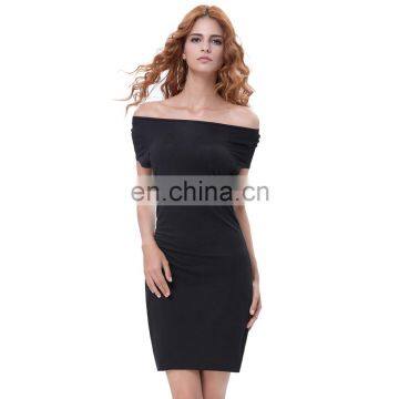 Kate Kasin Women Cap Sleeve High Stretchy Hips-Wrapped Bodycon Black Pencil Dress KK000618-1