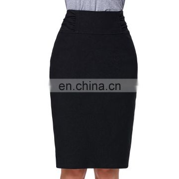 Kate Kasin High Stretchy High Waist Shirred Waist Detail Hips-Wrapped Black Pencil Skirt KK000268-1