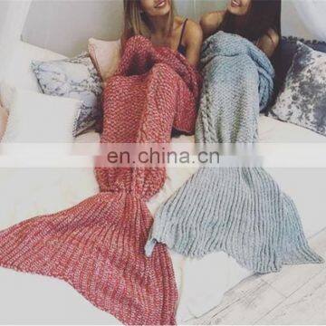 Wholesale Adult Yarn Knitted Mermaid Tail Blanket Kids Throw Bed Wrap Super Soft Sleeping Bed Handmade Crochet Mermaid Blanket