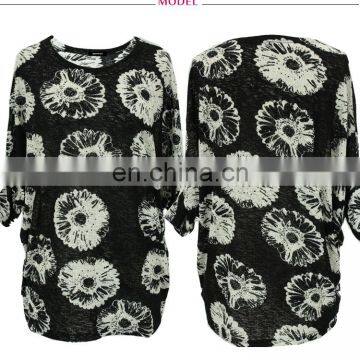 OEM Floral Print Clothing Mesh Causal Plus Size Women T-Shirt photo-3