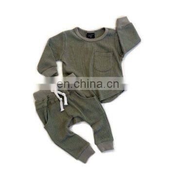 Softest casual kids two pieces set waffle cotton toddlers outfit 2t unisex