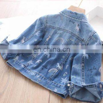 2020 Autumn Girls Printed Lapel Jeans Coat Children's Clothing Wholesale photo-4