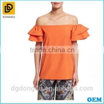 Wholesale Cheap New Fashion Off-the-Shoulder Ruffle-Sleeve Lady Blouse