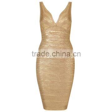 Summer dress Gold black red green Bandage Women's sleeveless v neck Evening Party Dress Bandage Bodycon Women Wearing