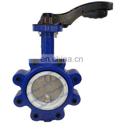 Bundor PN16 PTFE lined 4 aluminium handle pn16 lug wafer butterfly valve price list