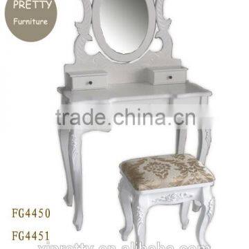 european style classic white bedroom furniture vanity dressing table with mirror and stool