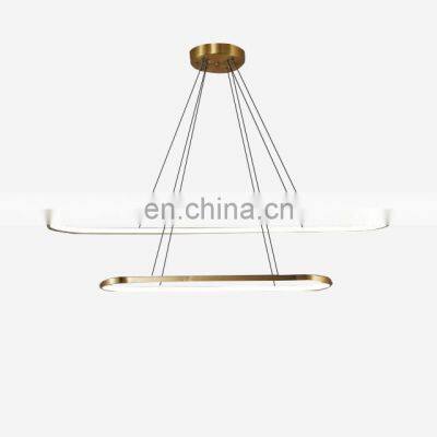 Nordic Double Ring Copper Hanging Lamp LED Golden Chandeliers Pendant Lighting Fixtures