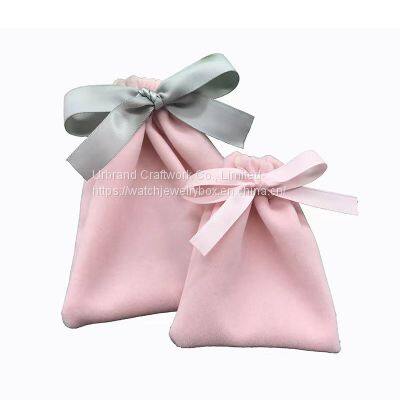 Wholesale ribbon bow velvet bag pocket can custom logo  jewelry gift packaging bag