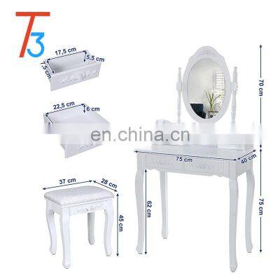 Modern Wooden Dressing Table Stools Mirror With Storage