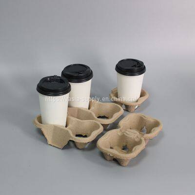Wholesale High Quality 2 Cup Carrier Holder Moulded Pulp Fiber coffee cup holder tray