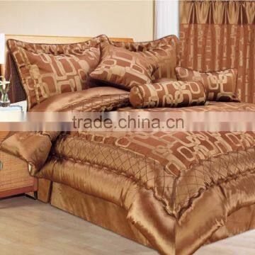 7PCS 100% Polyester Luxury Warm Color Jacquard Comforter Set with Matching Curtains