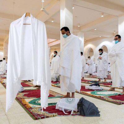 Factory Supply Ihram Hajj Clothing 100% Polyester Jacquard Muslim Haji Ahram Towel for Daily Use photo-4