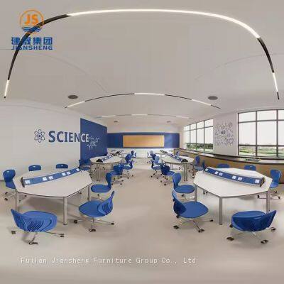 JS Custom Primary School Student Trapezoid Table And Activity Desk Collaboration Desk for Student photo-2