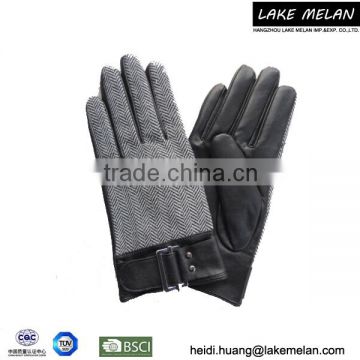 Lady's Pu/Fabric Glove With Metal Decoration For AW 16 LMSL-002