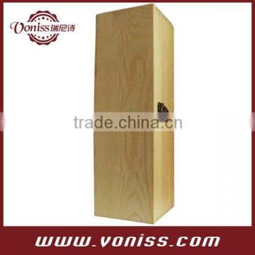 Natural Color Pine Single Bottle 750ML Wine Wooden Box Wood Carrying Case Holder With Hangle and Lock