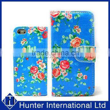 Printed Blue Flower PU Leather Phone Case