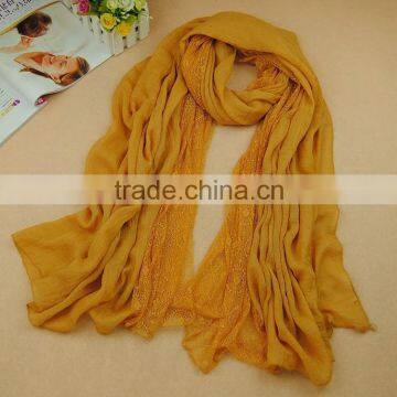 Wholesale Solid Color Cotton Linen Lace Fashion Ladies Scarf Quality Choice photo-3