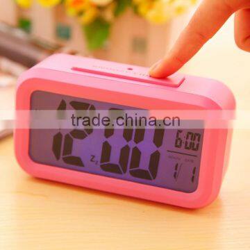 LCD Large Simple Display Blue Cube Snooze LED Digital Desk Alarm Clock