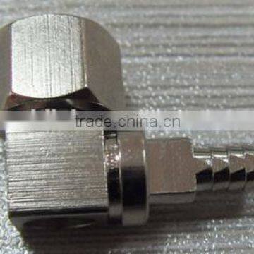 RF coaxial cable connectors, right angle female F connector